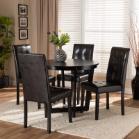 Baxton Studio Vida-Dark Brown-5PC Dining Set Vida Modern and Contemporary Dark Brown Faux Leather Upholstered and Dark Brown Finished Wood 5-Piece Dining Set